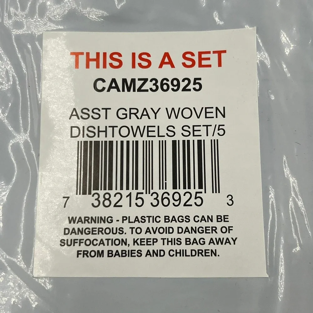 DII Woven Dishtowels Set of 5 Gray Plaid Stripe CAMZ36925 New